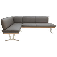 ECKBANK in Holz, Metall, Leder Schlammfarben  - Edelstahlfarben/Schlammfarben, Design, Leder/Holz (152/217cm) - Ambiente