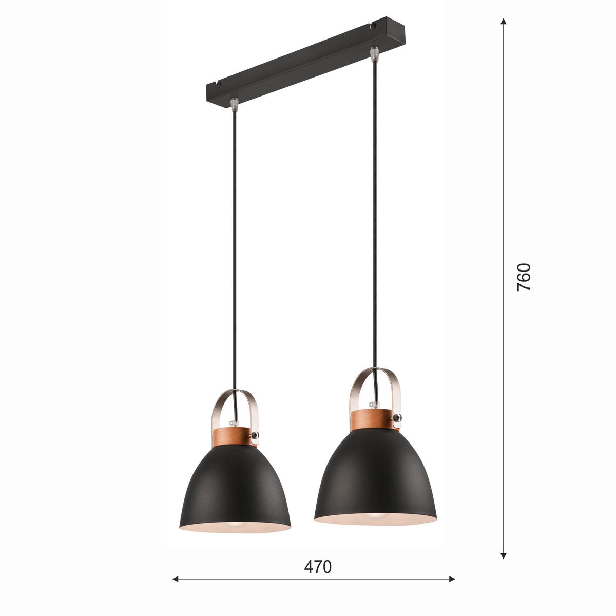 HÄNGELEUCHTE Danielle 76/37/12 cm   - Graphitfarben, KONVENTIONELL, Holz/Metall (76/37/12cm)