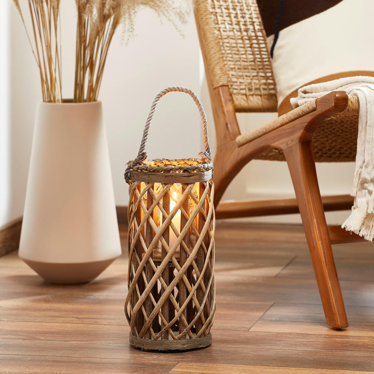 LATERNE - Braun, Basics, Glas/Holz (15/31/15cm)