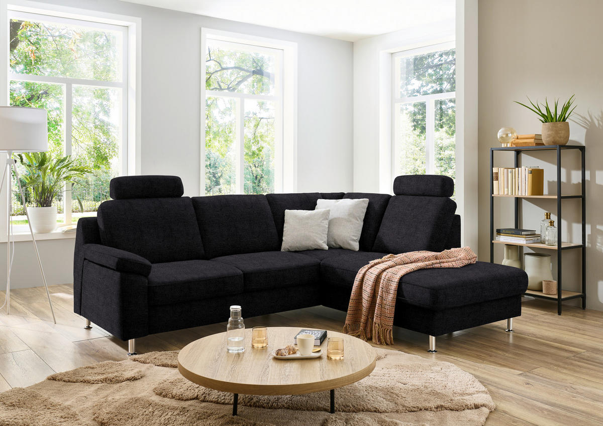 ECKSOFA in Webstoff Anthrazit  - Anthrazit/Alufarben, Konventionell, Textil/Metall (241/200cm) - Beldomo System