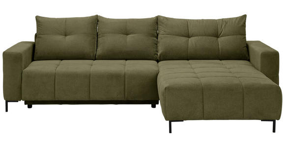 ECKSOFA Olivgrün Webstoff Rückenkissen, Bettkasten, Schlaffunktion, Rücken echt, Liegefläche im Originalstoff  - Schwarz/Olivgrün, KONVENTIONELL, Textil/Metall (292/192cm) - Carryhome