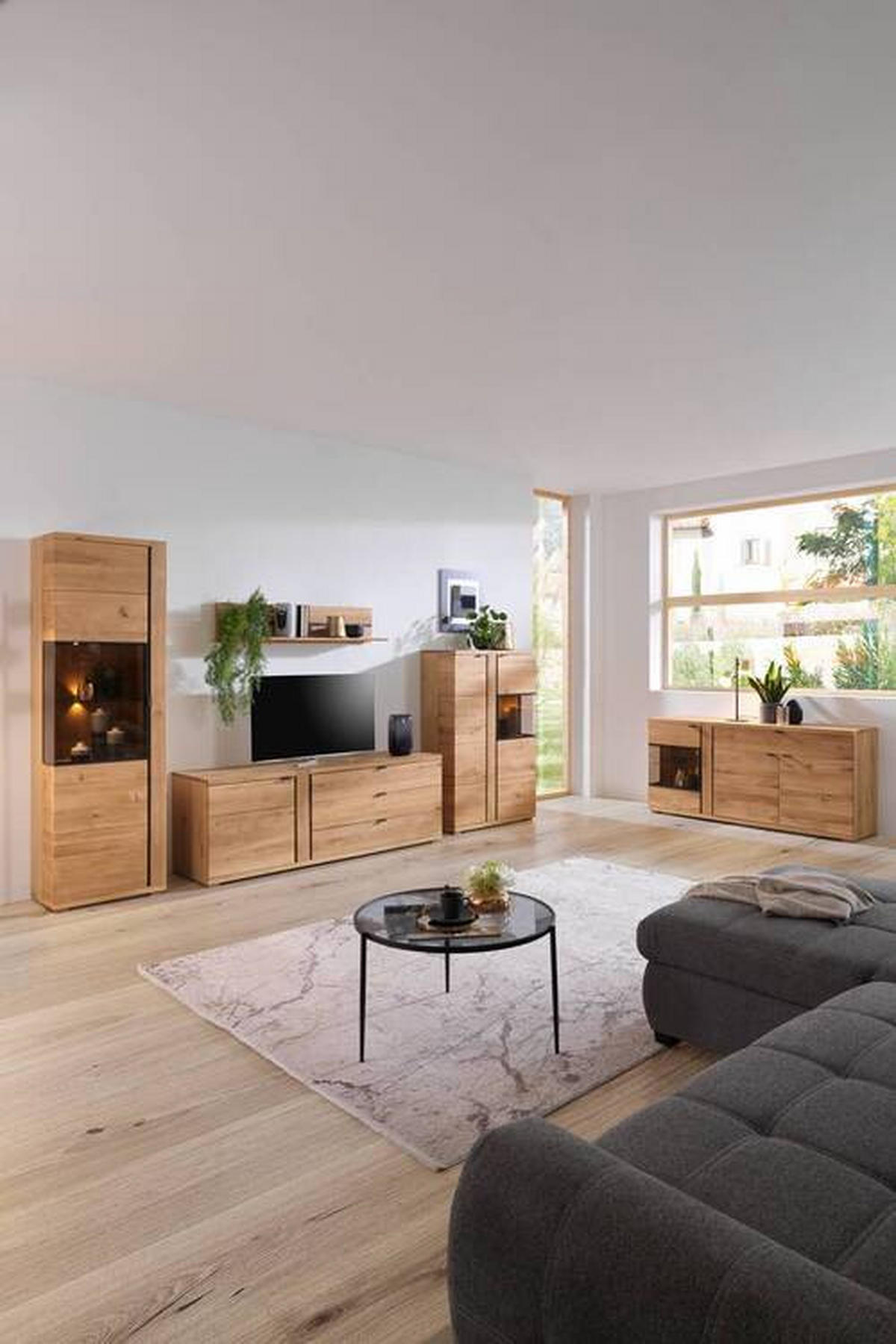 VITRINE Amaya Graphitfarben, Eichefarben  60/196/38 cm  - Eichefarben/Anthrazit, Natur, Glas/Holz (60/196/38cm) - Linea Natura