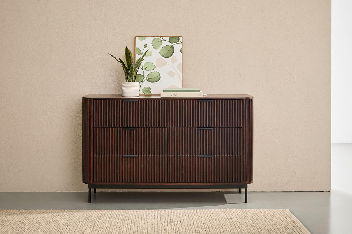 SIDEBOARD  140/85/40 cm 6 Schublade(n)  - Walnussfarben/Schwarz, KONVENTIONELL, Holz/Metall (140/85/40cm) - Livetastic