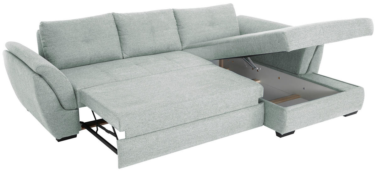ECKSOFA in Webstoff Hellgrau  - Hellgrau/Schwarz, Design, Kunststoff/Textil (278/187cm) - Livetastic