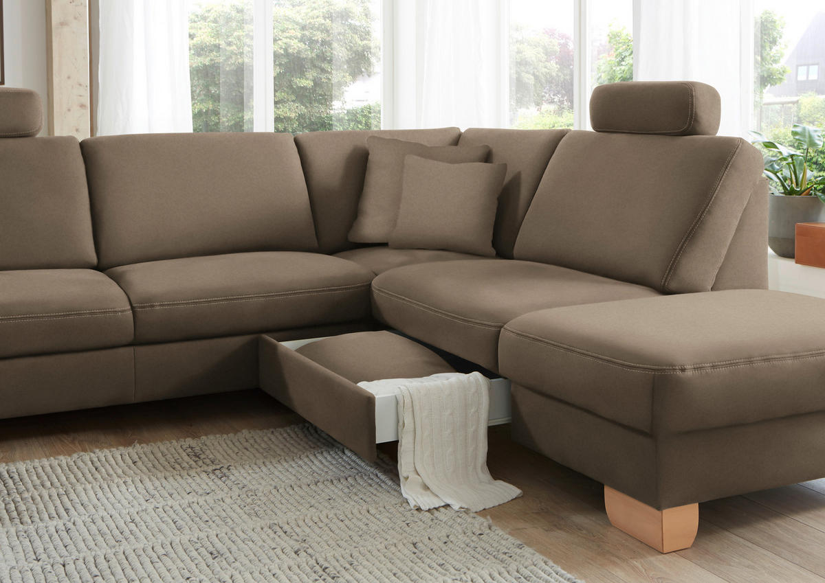 ECKSOFA in Mikrofaser Hellbraun  - Wildeiche/Hellbraun, Natur, Holz/Textil (286/236cm) - Voleo