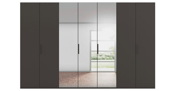 DREHTÜRENSCHRANK 350/235/61 cm,  in Graphitfarben, 7-türig  - Graphitfarben, Basics, Glas/Holzwerkstoff (350/235/61cm) - Novel