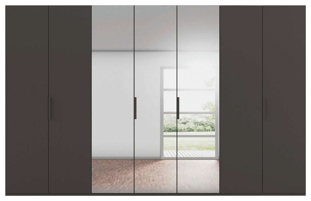 DREHTÜRENSCHRANK 350/223/61 cm,  in Graphitfarben, 7-türig  - Graphitfarben, Basics, Glas/Holzwerkstoff (350/223/61cm) - Novel