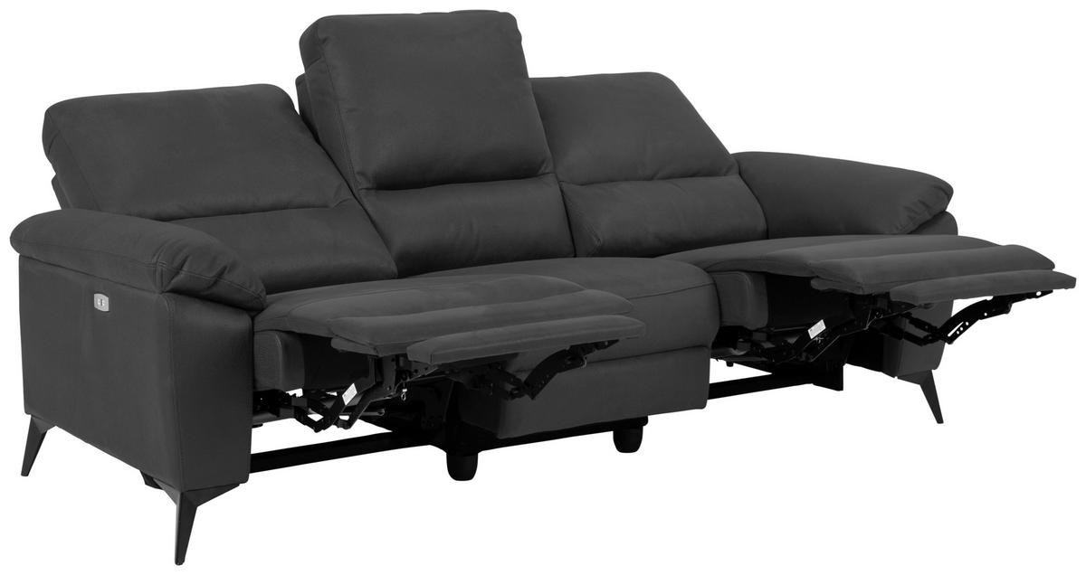 3-SITZER-SOFA Lederlook, Mikrofaser Grau  - Schwarz/Grau, KONVENTIONELL, Textil/Metall (215/102/96cm) - Carryhome