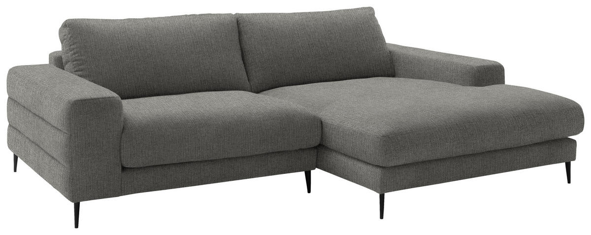 ECKSOFA in Flachgewebe Hellgrau  253/177 cm  - Hellgrau/Schwarz, Design, Textil/Metall (253/177cm) - Dieter Knoll