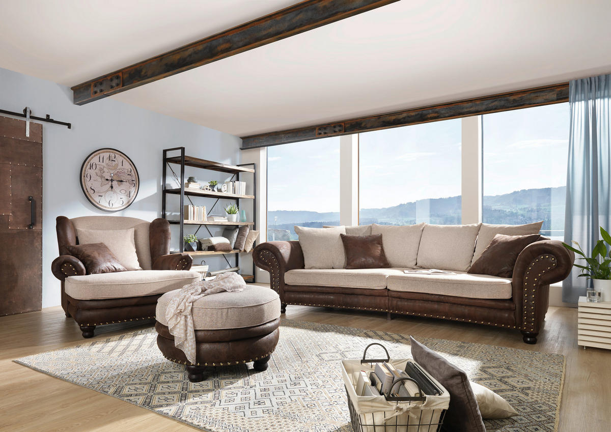 XXL-SESSEL in Lederlook, Webstoff Braun, Beige  - Beige/Braun, Romantik / Landhaus (125/100/140cm) - Landscape