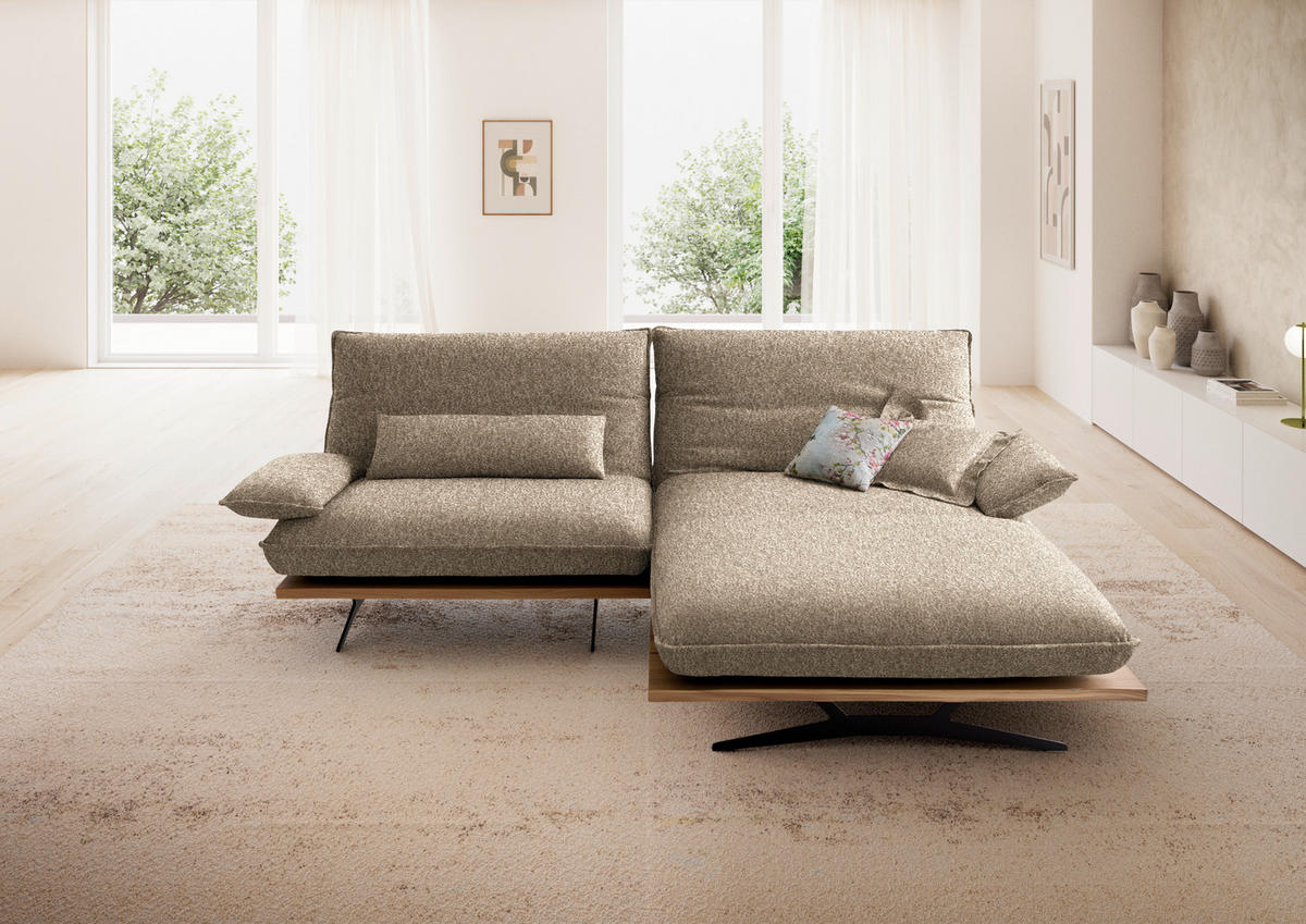 ECKSOFA  in Chenille, Flachgewebe Wildeiche, Beigebraun Rücken echt, Armteilverstellung, Relaxfunktion, Drehsitzfunktion  284/161 cm  - Wildeiche/Beigebraun, Design, Holz/Textil (284/161cm) - Koinor