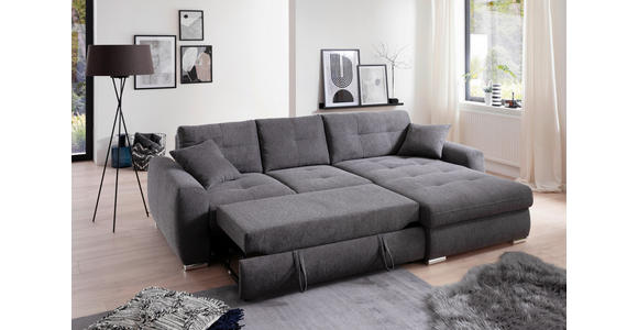 ECKSOFA in Mikrofaser Anthrazit  - Chromfarben/Anthrazit, Design, Kunststoff/Textil (278/193cm) - Hom`in