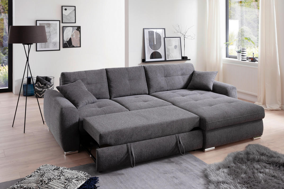 ECKSOFA in Mikrofaser Anthrazit  - Chromfarben/Anthrazit, Design, Kunststoff/Textil (278/193cm) - Hom`in