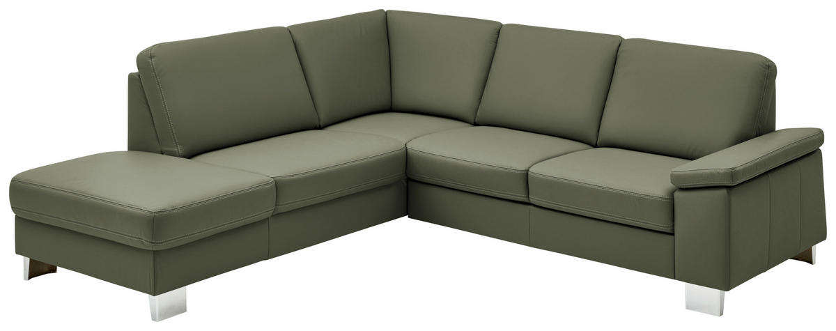 ECKSOFA  in Echtleder Olivgrün  235/248 cm  - Alufarben/Olivgrün, Design, Leder/Metall (235/248cm) - Beldomo Premium