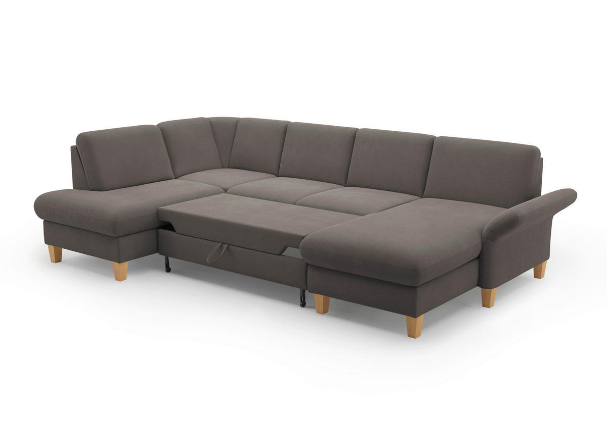 WOHNLANDSCHAFT Graphitfarben Flachgewebe  - Eichefarben/Graphitfarben, KONVENTIONELL, Holz/Textil (195/314/164cm) - Sit & More