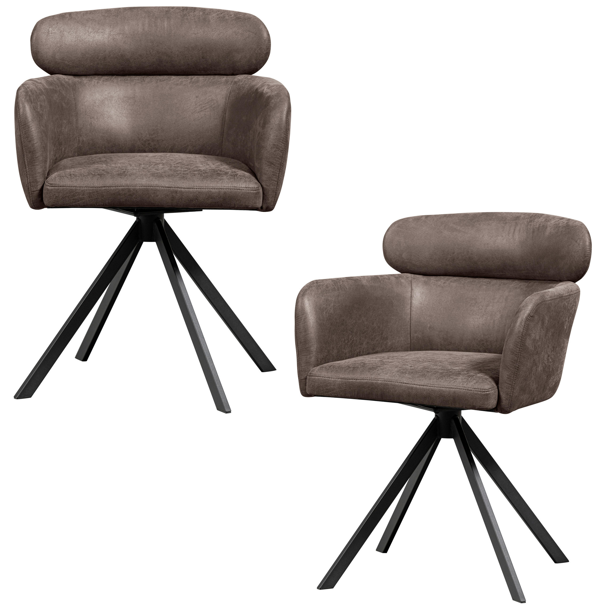 ARMLEHNSTUHL-SET 2 Stück  in Eisen Lederlook  - Schwarz/Grau, MODERN, Textil/Metall (58/80/60cm) - Livetastic