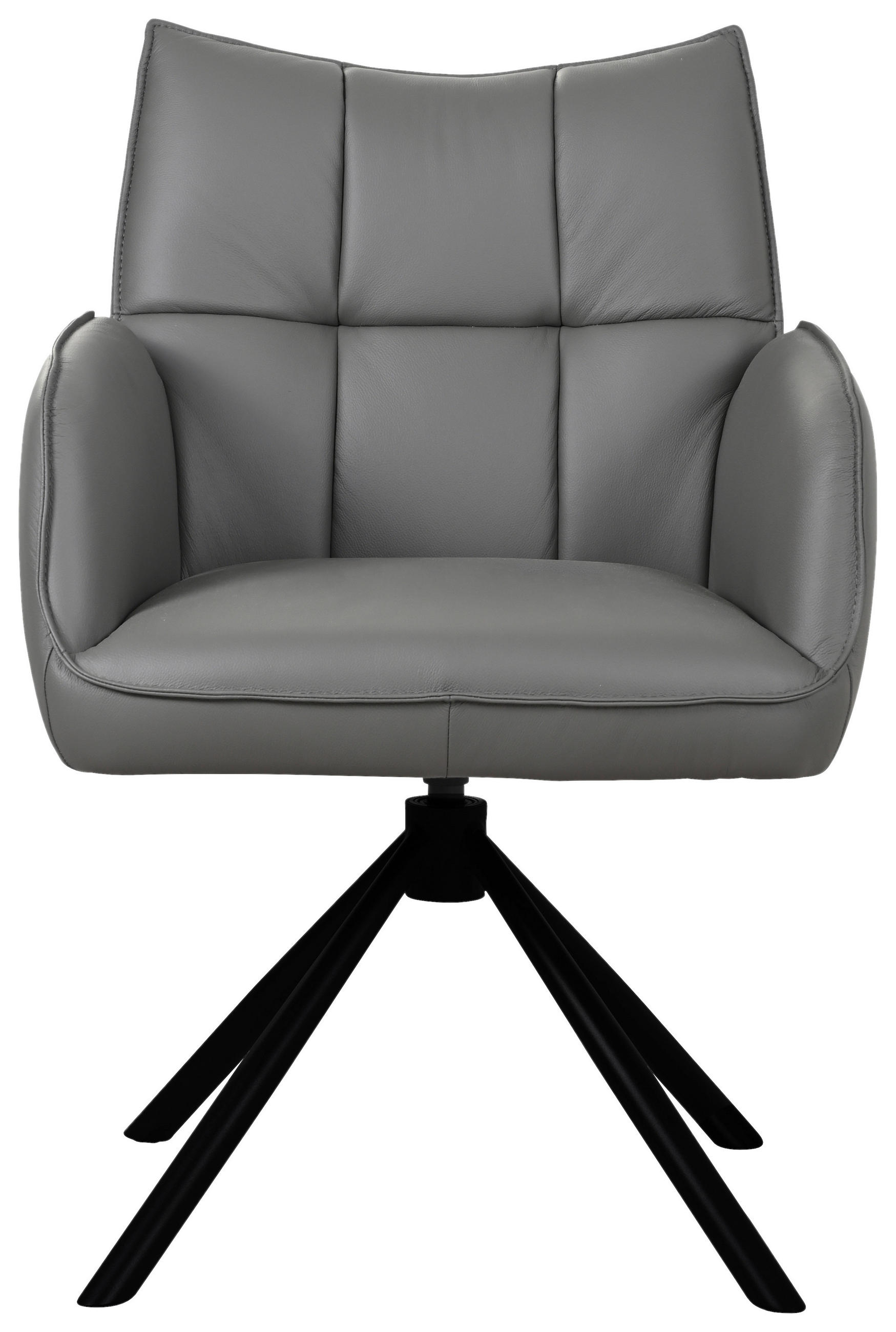 ARMLEHNSTUHL  Sitzfläche 360° drehbar, automatische Rückholfunktion  Echtleder  - Schwarz/Grau, MODERN, Leder/Metall (58,5/87,5/61cm) - Livetastic