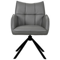 ARMLEHNSTUHL  Sitzfläche 360° drehbar, automatische Rückholfunktion  Echtleder  - Schwarz/Grau, MODERN, Leder/Metall (58,5/87,5/61cm) - Livetastic