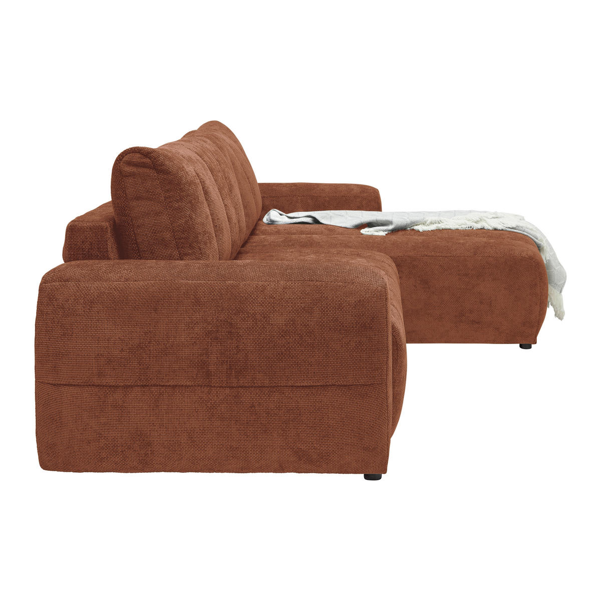 ECKSOFA Flachgewebe Terracotta  - Schwarz Hochglanz/Terracotta, Modern, Textil/Metall (273/93/166cm) - MID.YOU