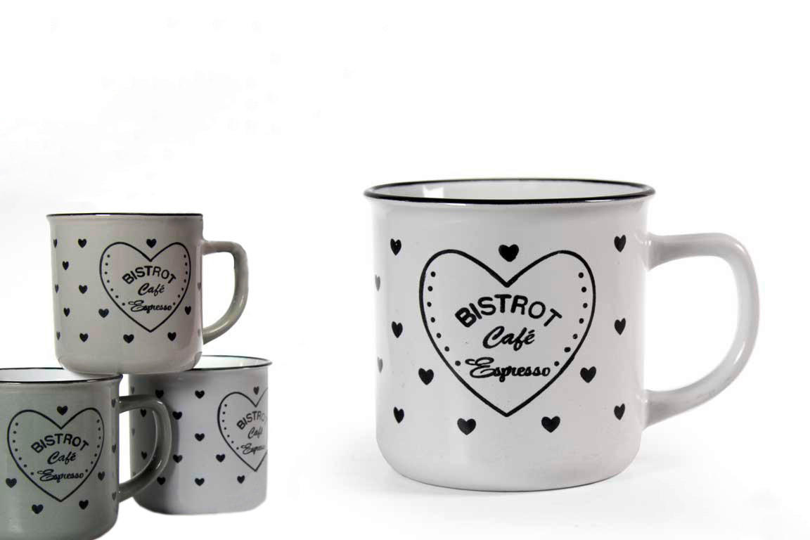 VELIKA ŠALICA ZA KAVU   340 ml     - bijela/tamno siva, Basics, keramika (12,5/8,9/9,3cm)