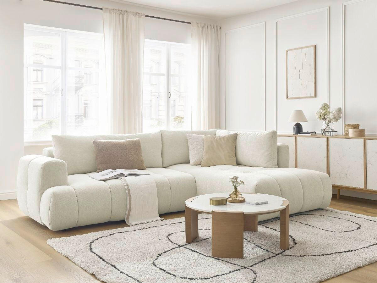 ECKSCHLAFSOFA FUJI Leinenoptik Beige  inkl.  - Beige/Schwarz, MODERN, Kunststoff/Textil (282/204cm)