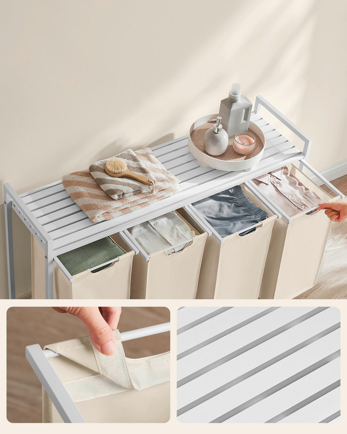 WÄSCHEKORB - Beige/Weiß, Trend, Holzwerkstoff/Textil (116/72/33cm) - MID.YOU