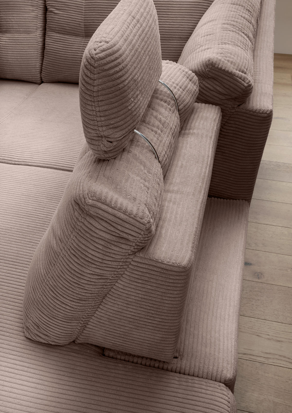 ECKSOFA in Cord Graubraun  - Graubraun/Naturfarben, Modern, Holz/Textil (274/206cm) - Livetastic
