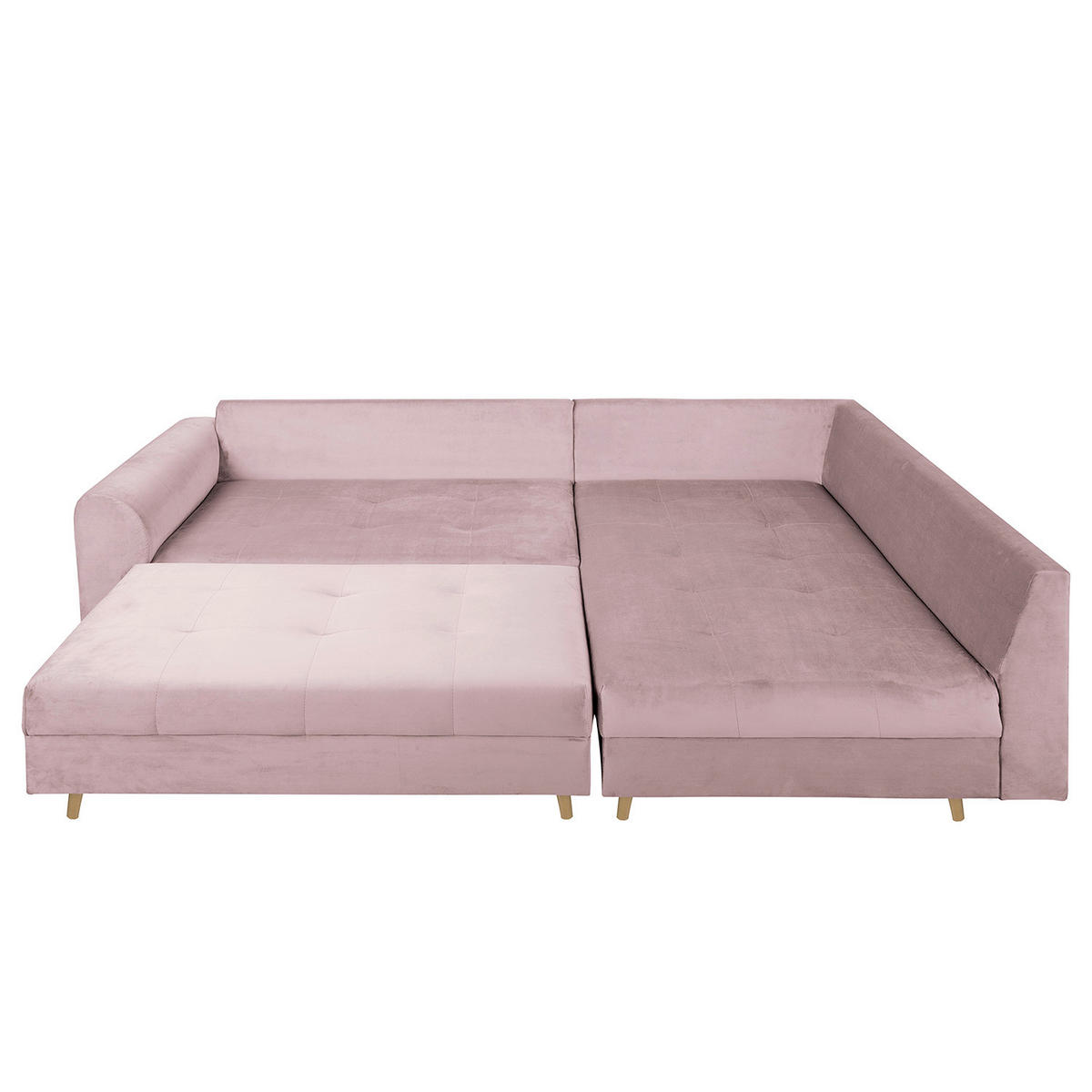 ECKSOFA inkl. Hocker Ariella Rosa Samt Rückenkissen, Hocker  - Naturfarben/Rosa, Design, Holz/Textil (231/161cm) - Livetastic