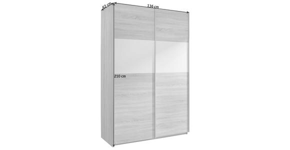 SCHWEBETÜRENSCHRANK 136/210/62 cm 2-türig Weiß, Sonoma Eiche - Alufarben/Weiß, Basics, Holzwerkstoff/Metall (136/210/62cm) - Carryhome