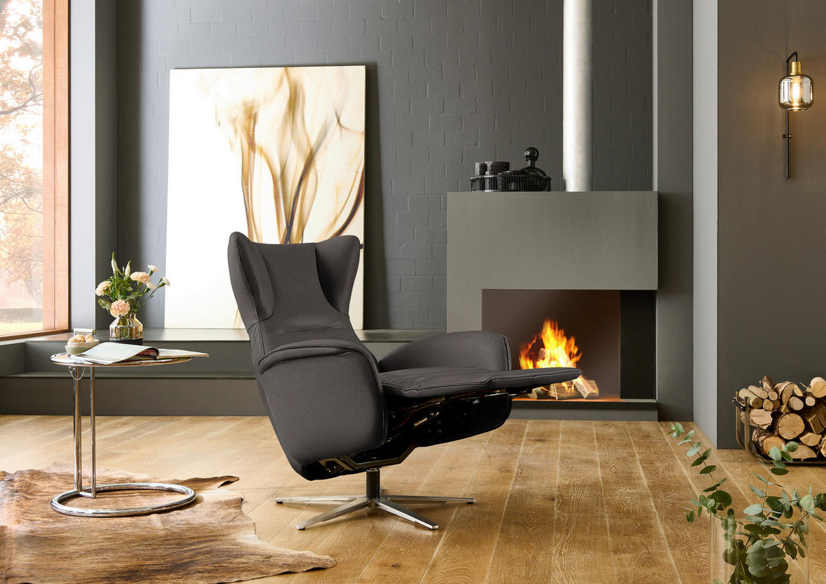 RELAXSESSEL Leder Dunkelgrau  - Dunkelgrau/Schwarz, Design, Leder/Metall (75/106/86cm) - Valdera