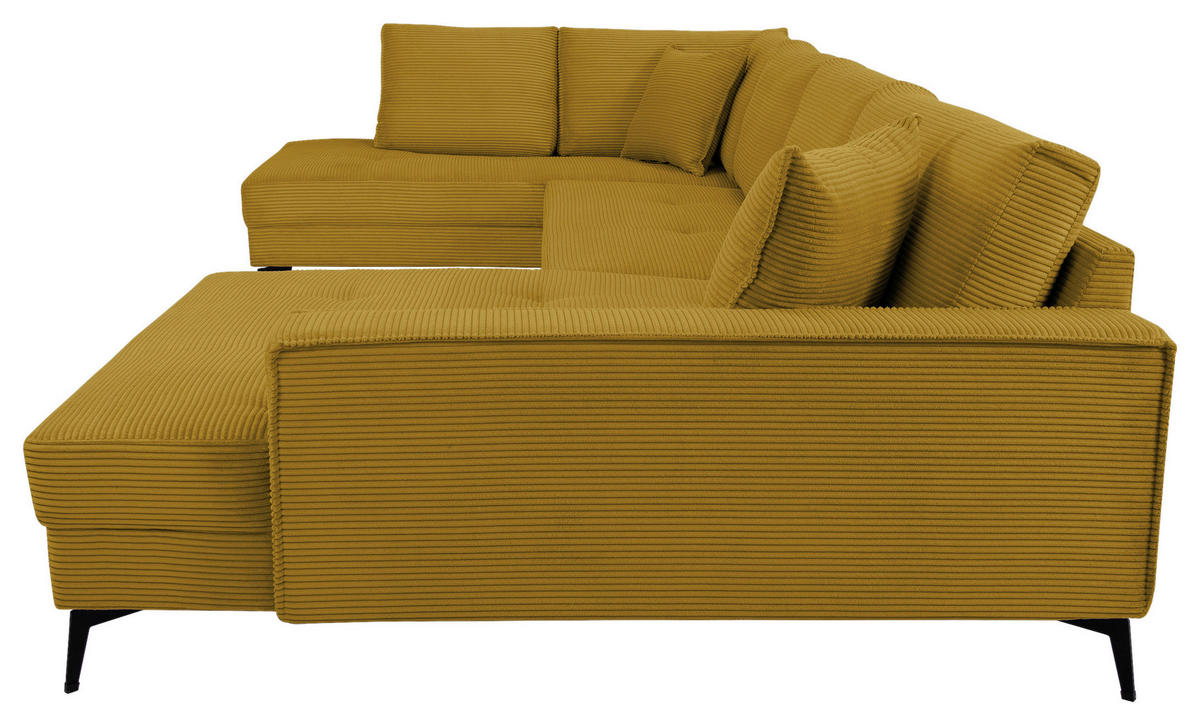 WOHNLANDSCHAFT ZERO Senfgelb Cord  - Senfgelb/Schwarz, Trend, Textil/Metall (195/362/173cm) - Livetastic