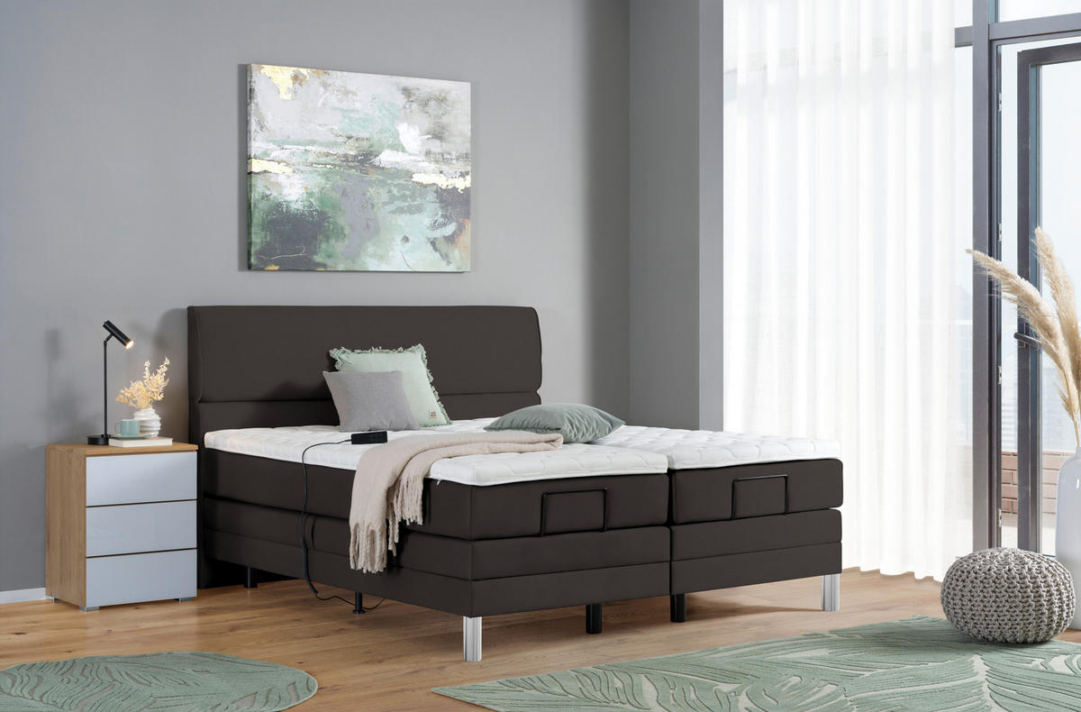 BOXSPRINGBETT 180/200 cm  in Dunkelbraun  - Chromfarben/Dunkelbraun, Konventionell, Kunststoff/Textil (180/200cm) - Voleo