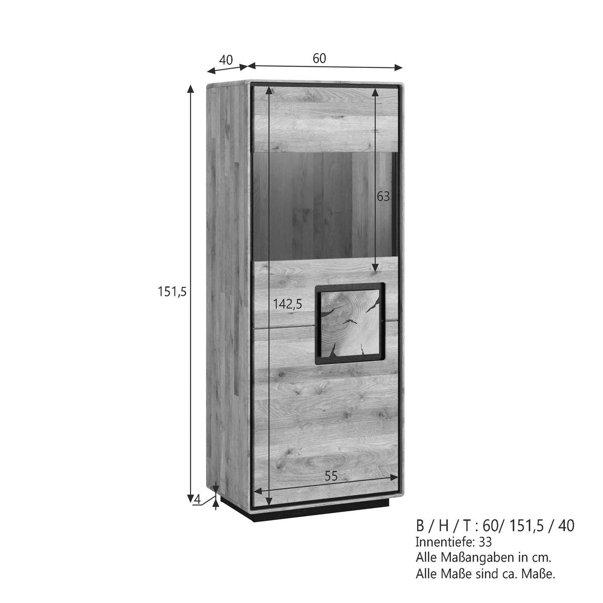 HIGHBOARD  60/152/40 cm  - Wildeiche/Schwarz, Basics, Holz (60/152/40cm) - Livetastic