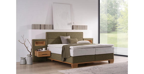 BOXSPRINGBETT 160/200 cm in Eichefarben, Olivgrün - Eichefarben/Olivgrün, Natur, Holz/Textil (160/200cm) - Valnatura
