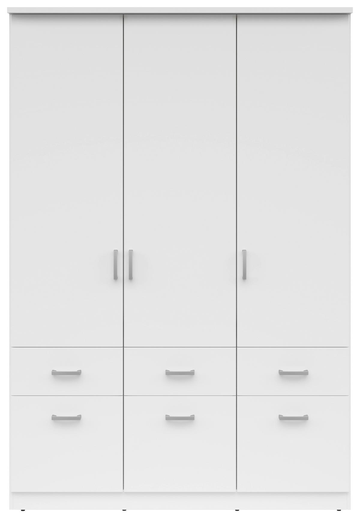 KLEIDERSCHRANK 136/199/58 cm 3-türig Weiß  - Silberfarben/Weiß, KONVENTIONELL, Holzwerkstoff/Kunststoff (136/199/58cm) - MID.YOU