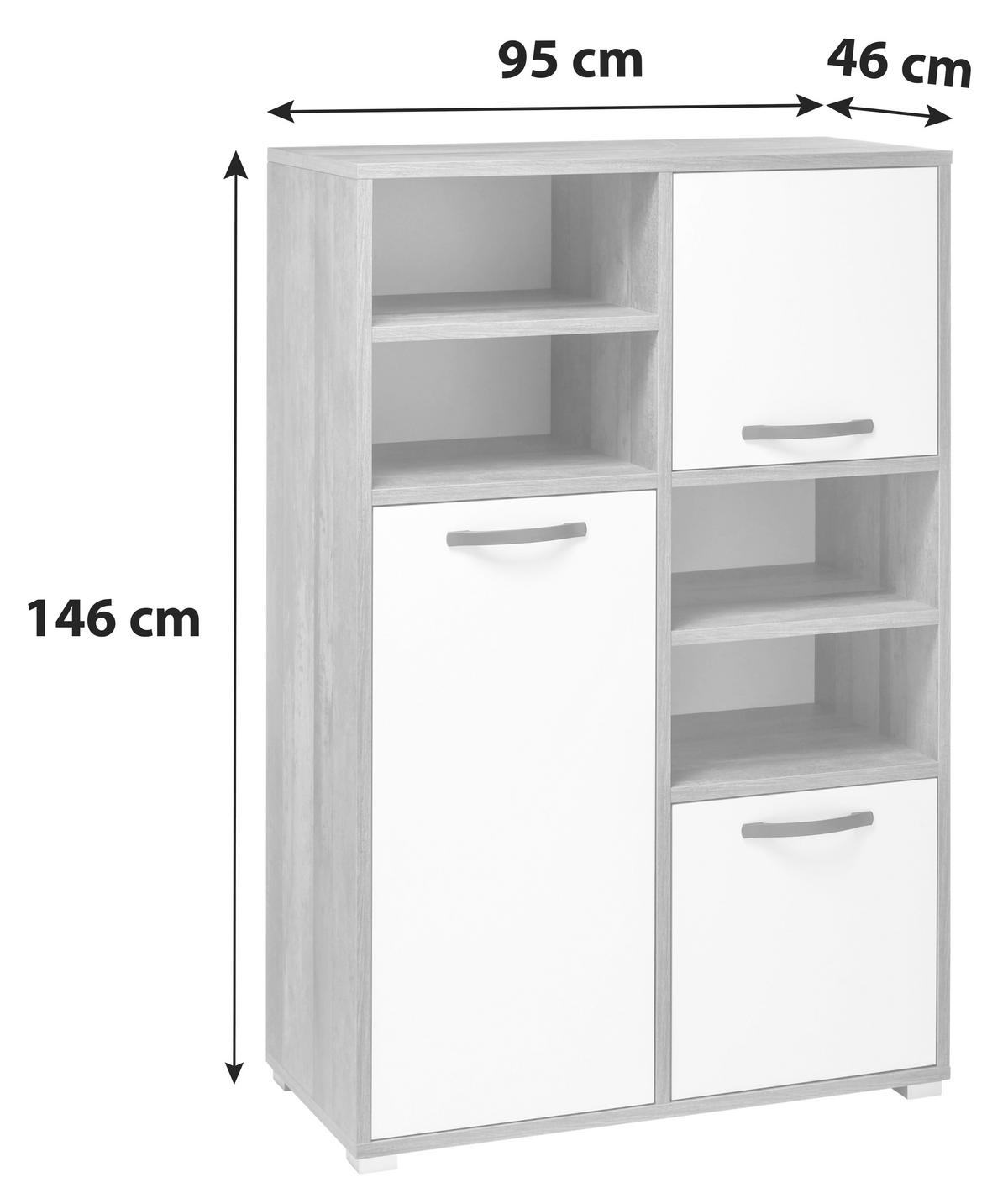 VISOKA KOMODA, naravne barve, bela  - srebrne barve/bela, Konvencionalno, umetna masa/leseni material (95/146/46cm) - Carryhome