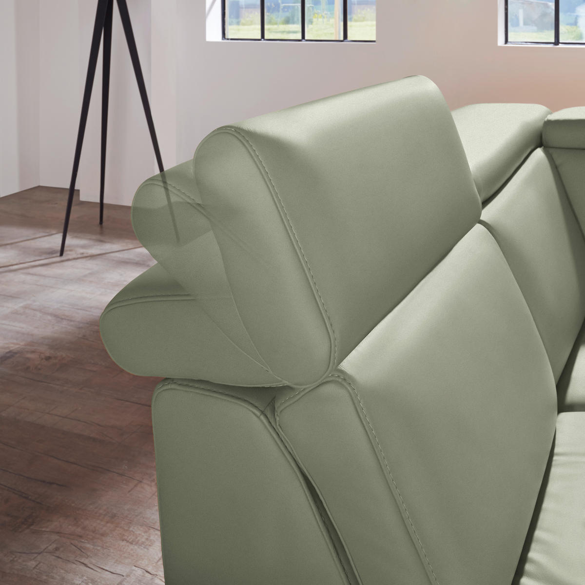 ECKSOFA in Echtleder Grün  - Alufarben/Grün, Design, Leder/Metall (239/271cm) - Cantus
