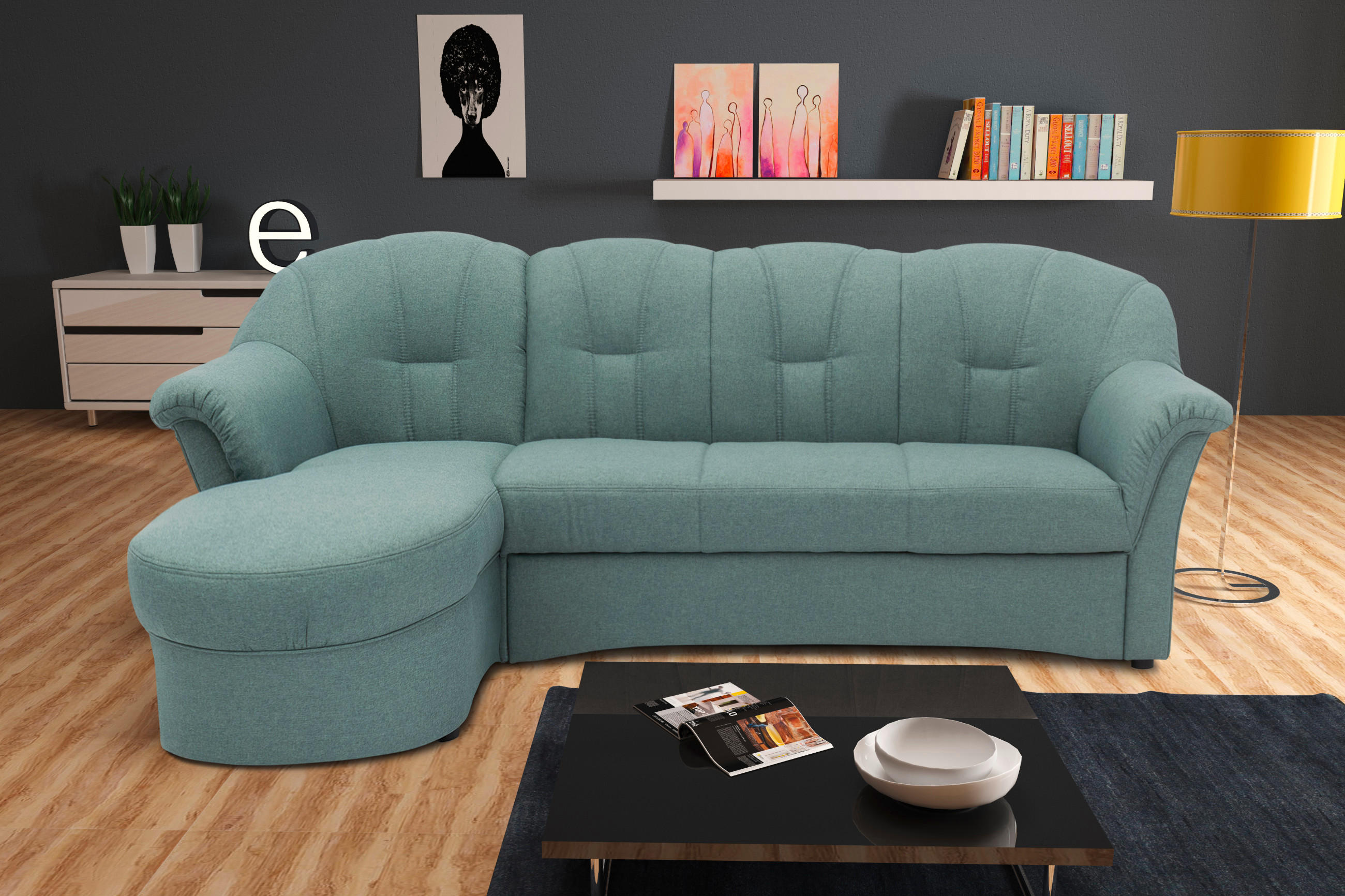 ECKSOFA Hellblau Webstoff  - Schwarz/Hellblau, KONVENTIONELL, Kunststoff/Textil (142/233cm) - MID.YOU