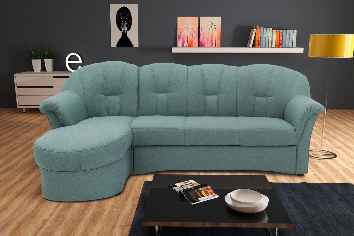 ECKSOFA Hellblau Webstoff  - Schwarz/Hellblau, KONVENTIONELL, Kunststoff/Textil (142/233cm) - MID.YOU