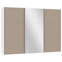 SCHWEBETÜRENSCHRANK  in Weiß, Hellbraun  - Hellbraun/Silberfarben, Design, Glas/Holzwerkstoff (303,1/220/65cm) - Jutzler