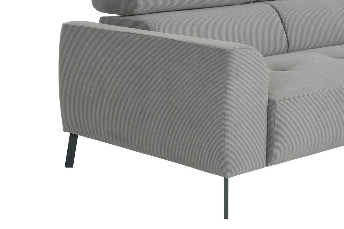 ECKSOFA in Feincord Hellgrau  - Hellgrau/Schwarz, Design, Textil/Metall (280/205cm) - MID.YOU