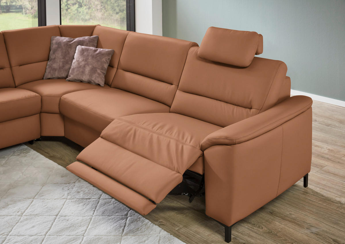 ECKSOFA  in Echtleder Cognac  249/290 cm  - Cognac/Schwarz, KONVENTIONELL, Leder/Metall (249/290cm) - Beldomo Premium