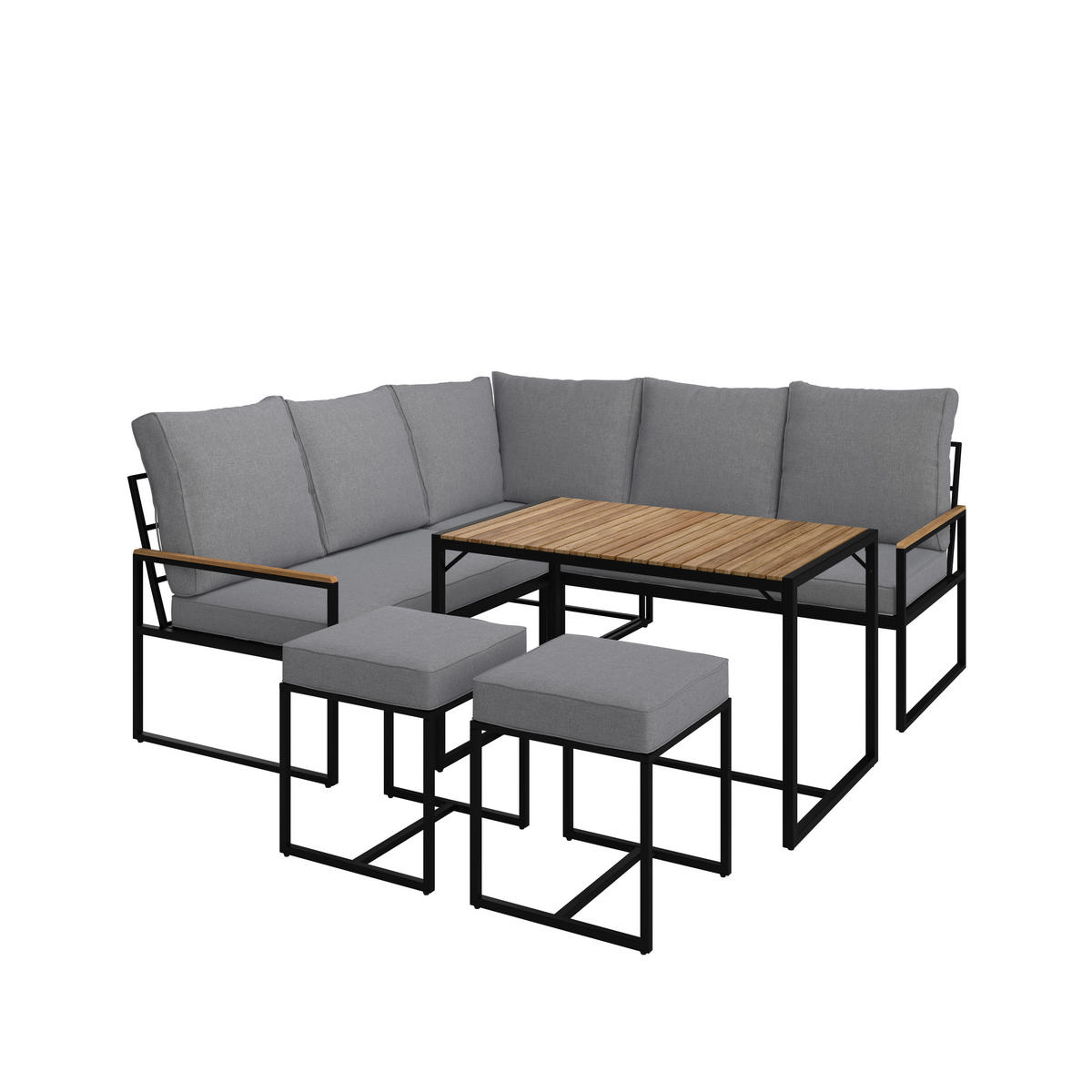 DINING-LOUNGESET   - Schwarz/Akaziefarben, Design, Holz/Textil (205/205cm) - Ambia Garden