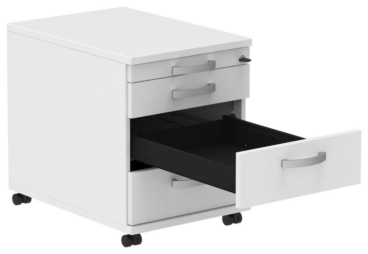 ROLLCONTAINER 42,7/54,4/60 cm  - Weiss/Alufarben, Konventionell, Holzwerkstoff/Metall (42,7/54,4/60cm) - Moderano