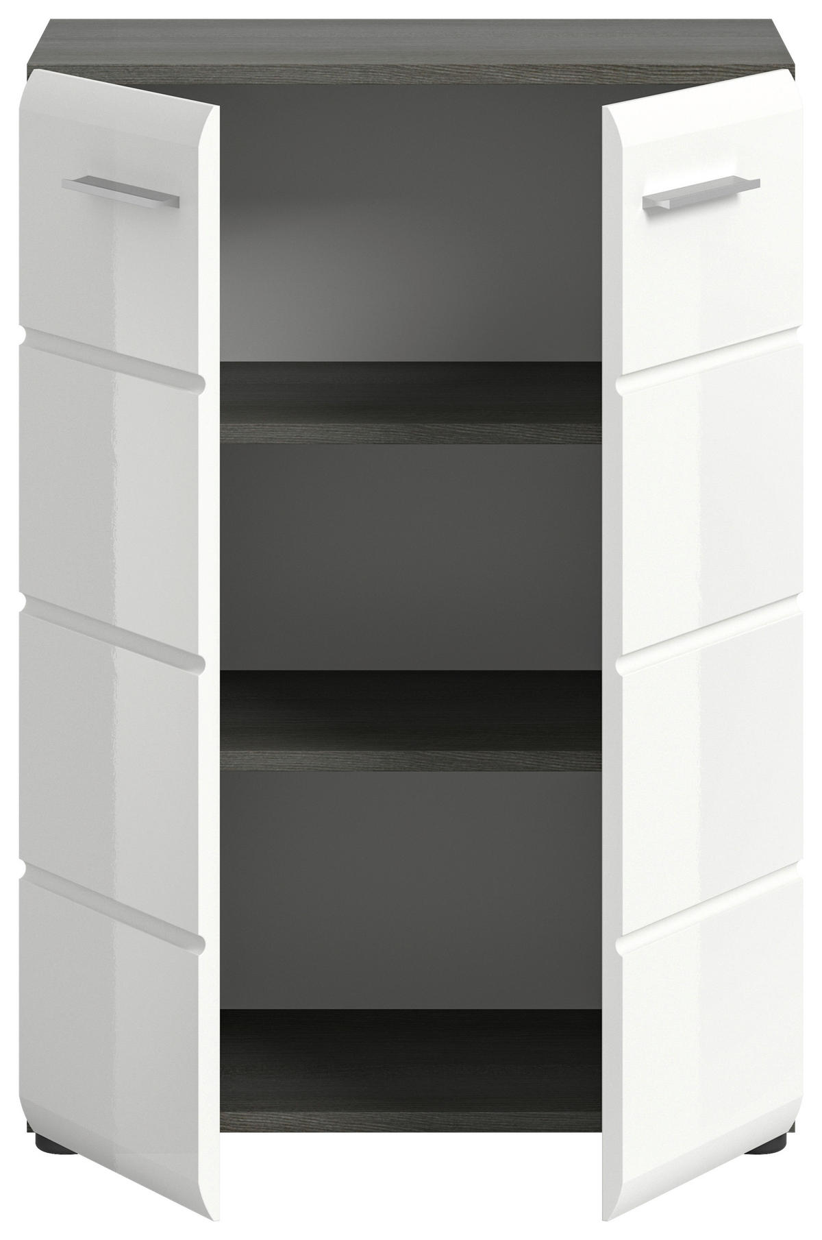 KOMMODE  in 60/85/37 cm  - Weiß Hochglanz/Silberfarben, Design, Holzwerkstoff/Kunststoff (60/85/37cm) - MID.YOU