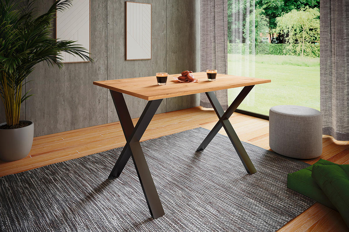 ESSTISCH in Metall, Holzwerkstoff 140/50/76 cm   - Honigeiche/Silberfarben, Basics, Holzwerkstoff/Metall (140/50/76cm) - MID.YOU