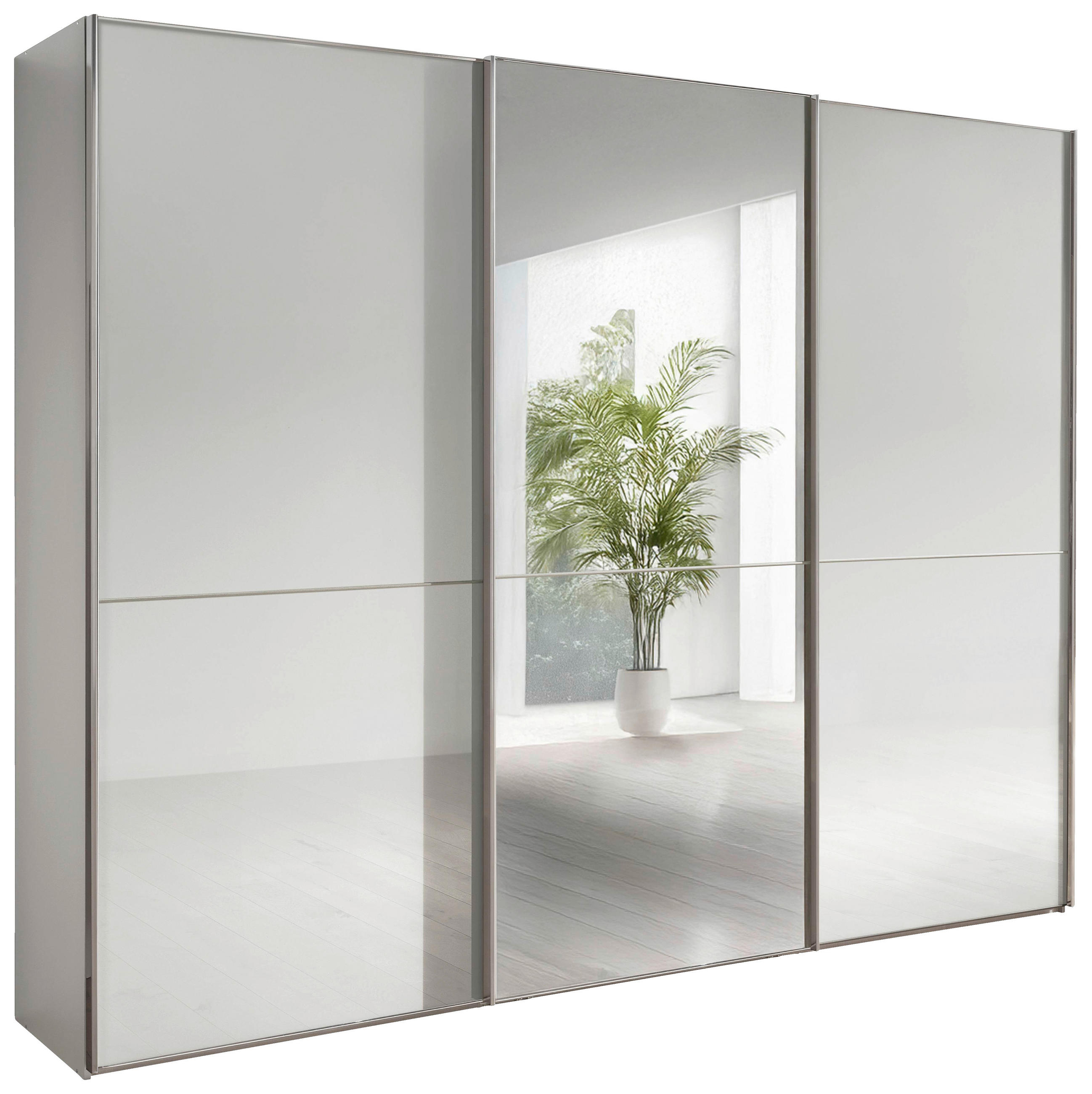 SCHWEBETÜRENSCHRANK 300/236/67 cm 3-türig Weiß  - Chromfarben/Weiß, MODERN, Glas/Holzwerkstoff (300/236/67cm) - Chameo