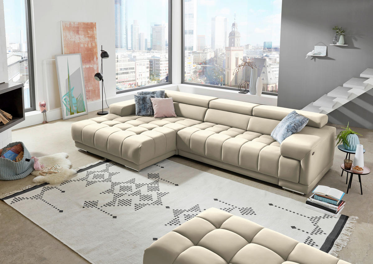 ECKSOFA Mikrofaser Naturfarben  - Silberfarben/Naturfarben, Design, Textil/Metall (190/335cm) - Beldomo Speed