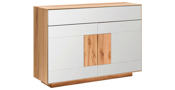 SIDEBOARD Kernbuche massiv Weiß, Buchefarben Einlegeboden  - Buchefarben/Weiß, MODERN, Glas/Holz (120/87/40cm) - Linea Natura