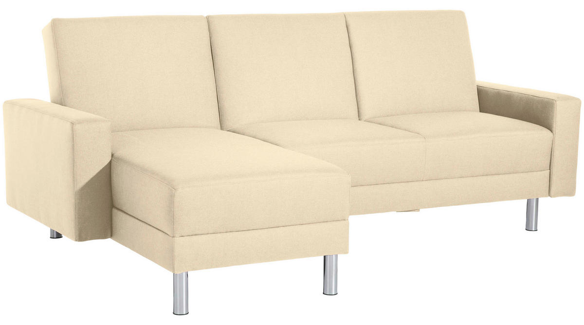 ECKSCHLAFSOFA inkl. Hocker in Beige Textil   - Chromfarben/Beige, Konventionell, Textil/Metall (152/230cm) - Max Winzer